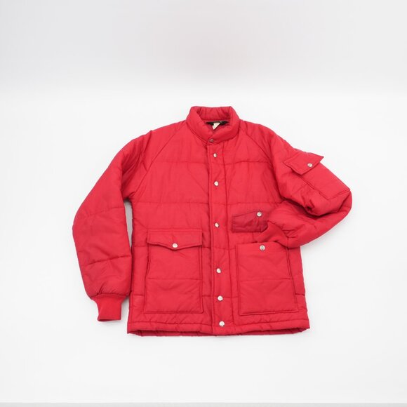 Vintage 1970s Red Quilted Puffer Jacket - Retro Insulated Workwear Coat Size Med - Picture 9 of 10